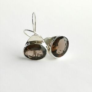 Smokey Topaz Smoky Quartz Drop Earrings In Sterling Silver 🆕